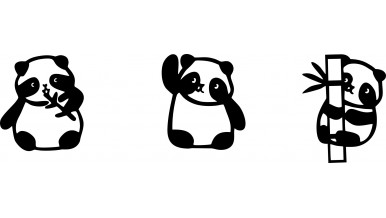 Panda 3lü Duvar Dekoru Siyah Ahşap Lazer Tablo-Yeni 10,14x11,49 cm